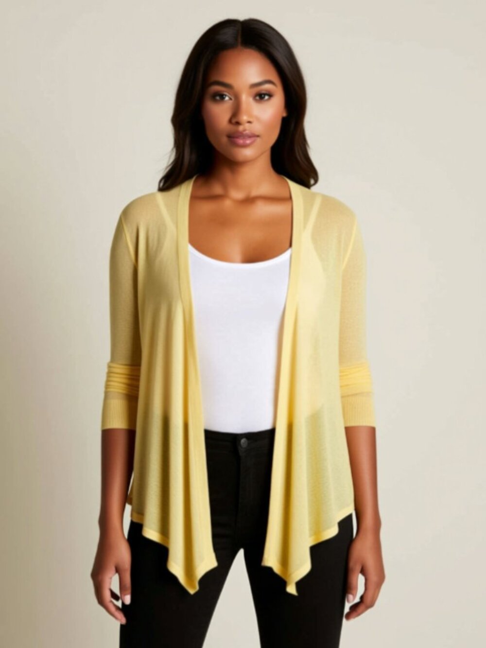 croft & barrow Light Yellow Open-Front Draped Cardigan